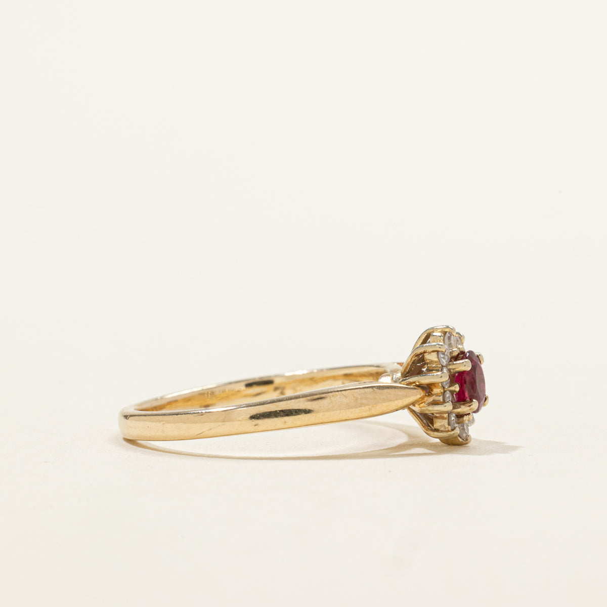 14k Oval Cut Ruby & Diamond Petal Halo Ring | 0.25ct, 0.10ctw | SZ 6.5