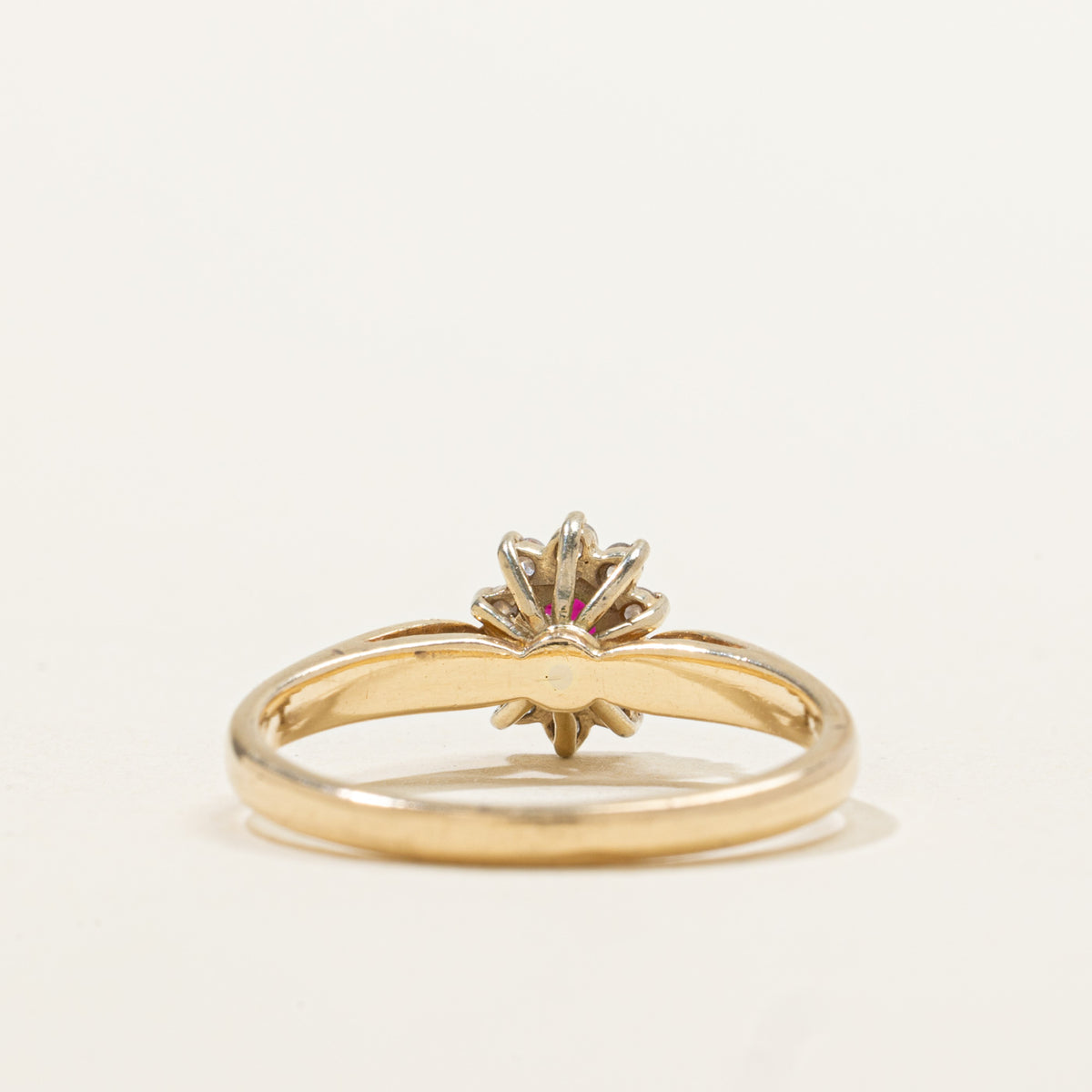 14k Oval Cut Ruby & Diamond Petal Halo Ring | 0.25ct, 0.10ctw | SZ 6.5