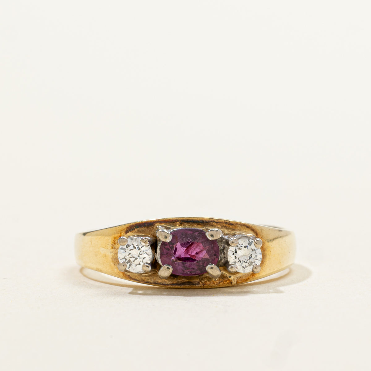 14k Three Stone Ruby & Diamond Ring | 0.36ct, 0.16ctw | SZ 6.25