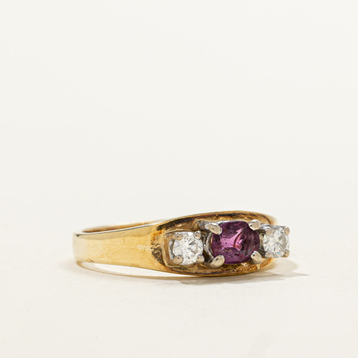 14k Three Stone Ruby & Diamond Ring | 0.36ct, 0.16ctw | SZ 6.25
