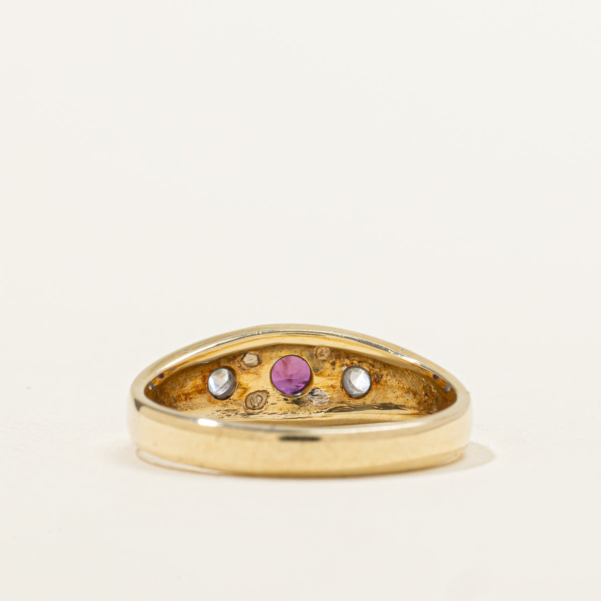14k Three Stone Ruby & Diamond Ring | 0.36ct, 0.16ctw | SZ 6.25