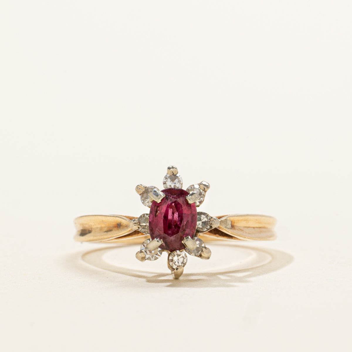 14k Oval Cut Ruby & Diamond Petal Halo Ring | 0.50ct, 0.12ctw | SZ 5.75