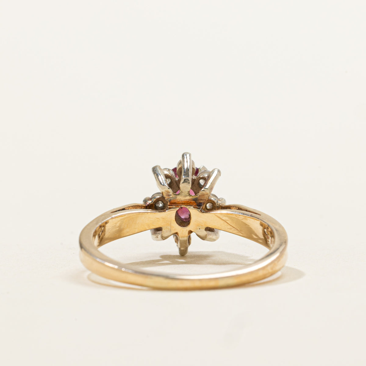 14k Oval Cut Ruby & Diamond Petal Halo Ring | 0.50ct, 0.12ctw | SZ 5.75