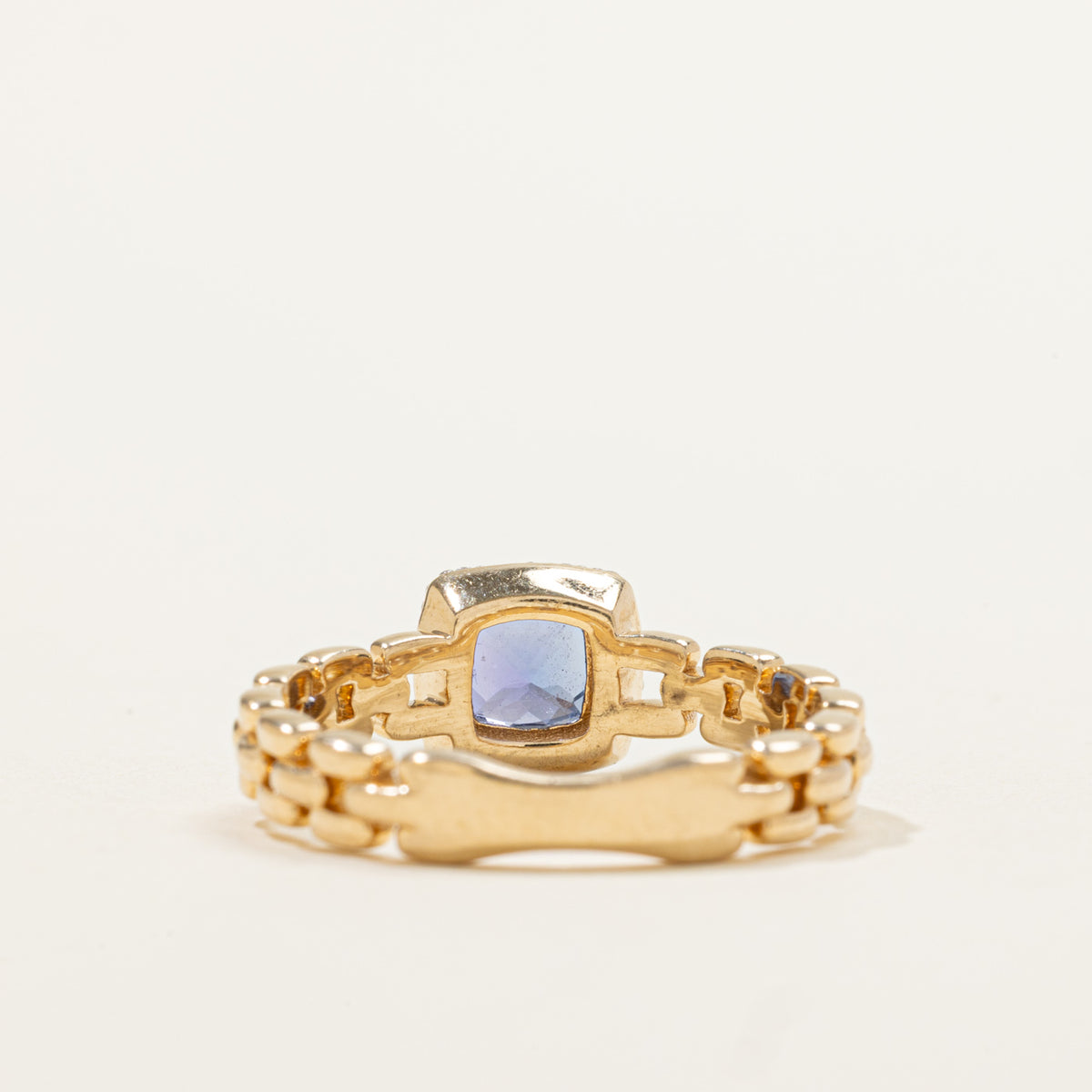 14k Cushion Cut Tanzanite & Diamond Halo Geometric Ring | 1.05ct, 0.04ctw | SZ 9