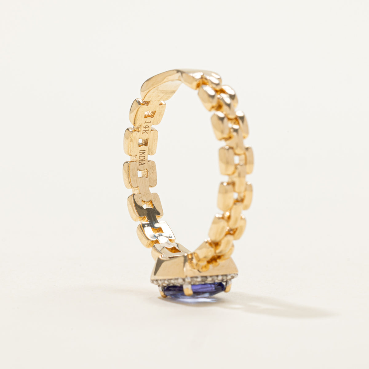 14k Cushion Cut Tanzanite & Diamond Halo Geometric Ring | 1.05ct, 0.04ctw | SZ 9