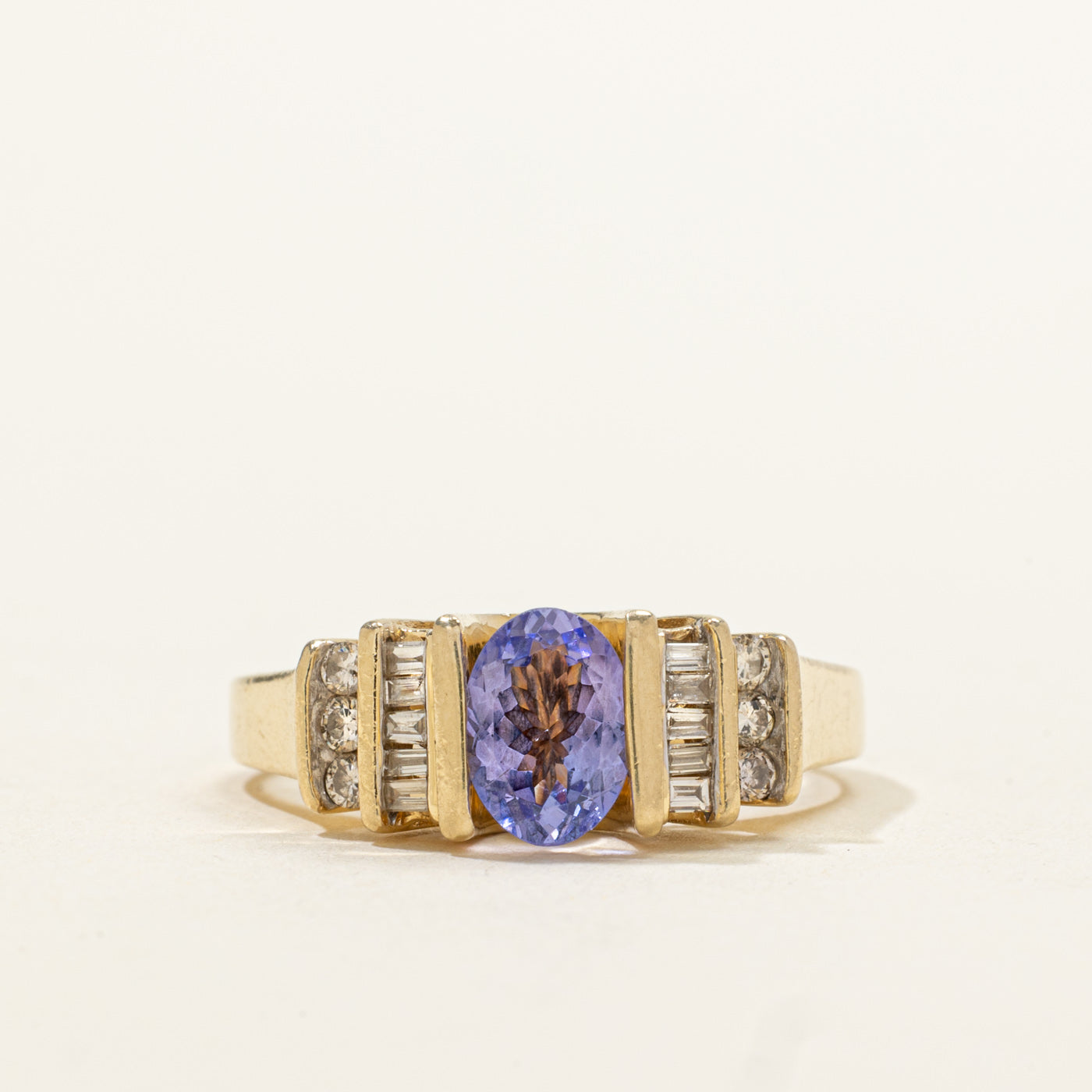 14k Channel Set Tanzanite & Diamond Grooved Ring | 0.70ct, 0.19ctw | SZ 6.75