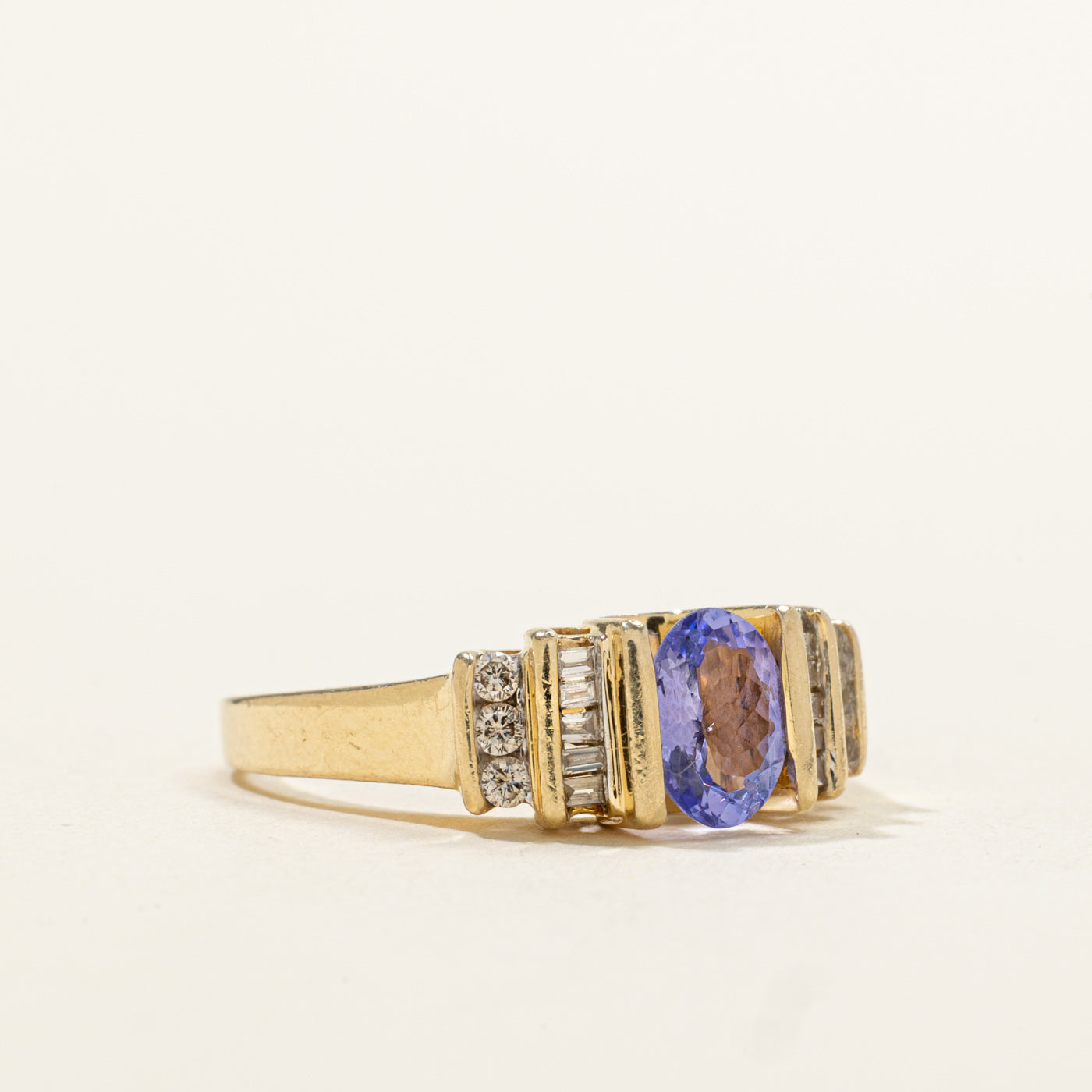 14k Channel Set Tanzanite & Diamond Grooved Ring | 0.70ct, 0.19ctw | SZ 6.75