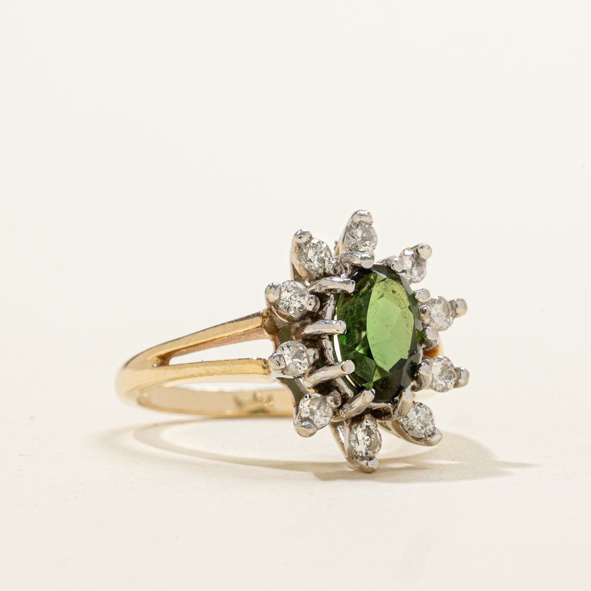 14k Oval Cut Tourmaline & Diamond Petal Halo Ring | 1.35ct, 0.30ctw | SZ 6.75