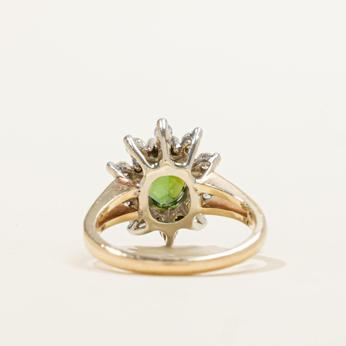 14k Oval Cut Tourmaline & Diamond Petal Halo Ring | 1.35ct, 0.30ctw | SZ 6.75