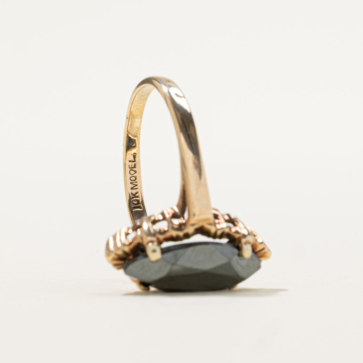 10k Solitaire Hematite Textured Navette Ring | 2.30ct | SZ 6.75