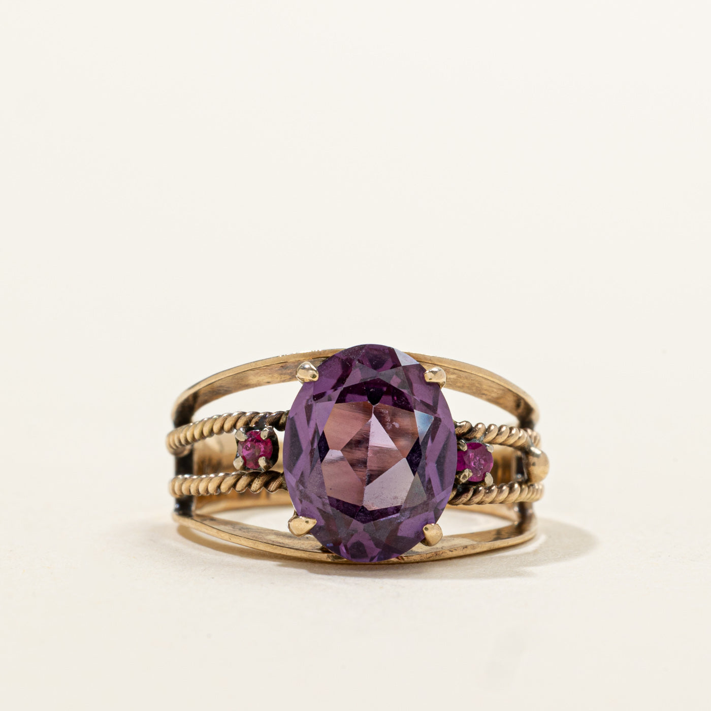 14k Synthetic Sapphire & Ruby Accented Open Shank Ring | 3.00ctw | SZ 4.5