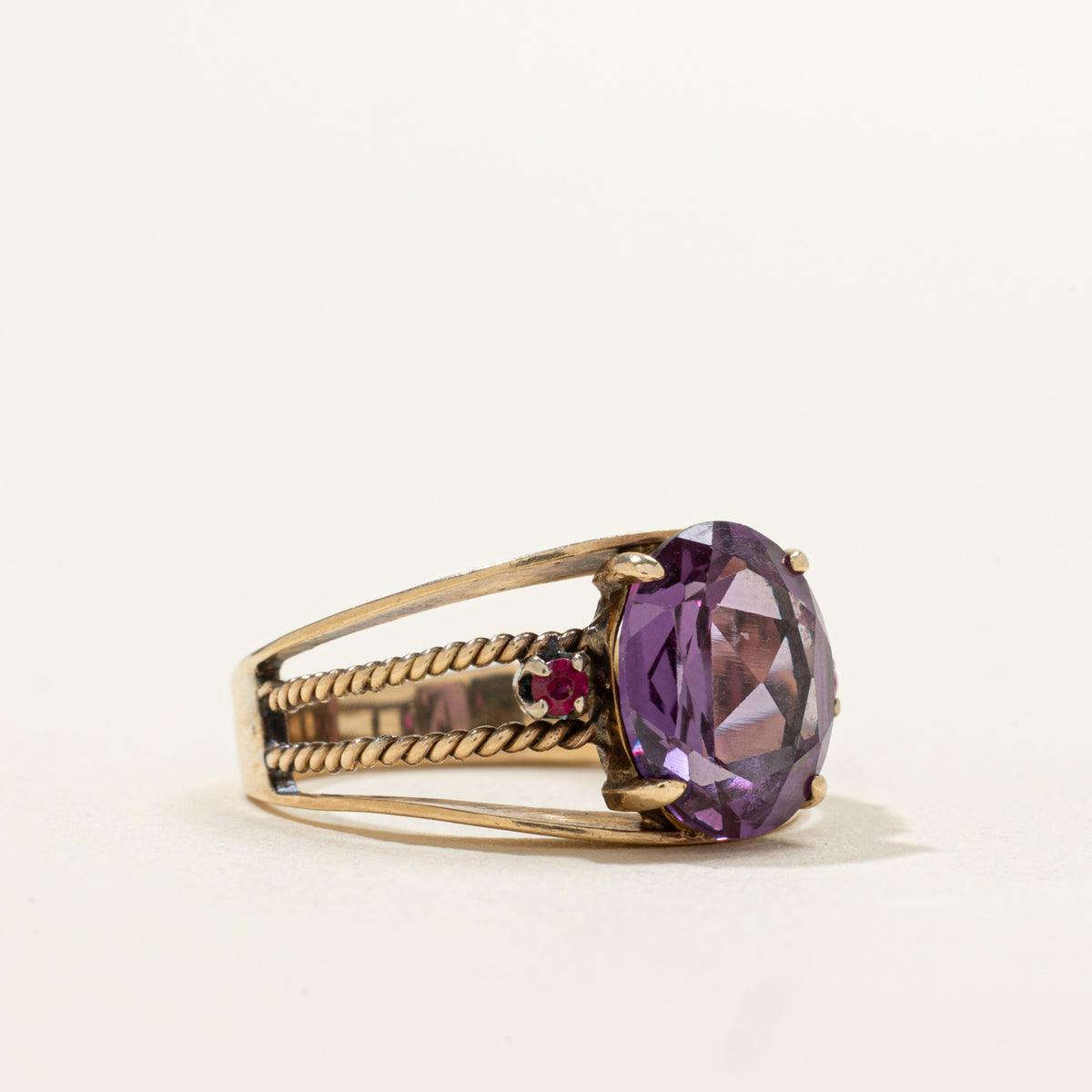 14k Synthetic Sapphire & Ruby Accented Open Shank Ring | 3.00ctw | SZ 4.5