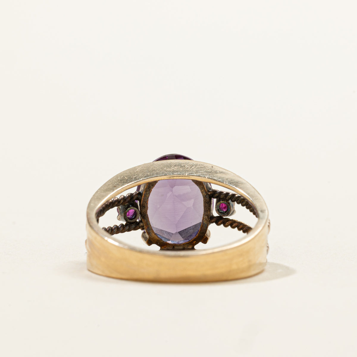 14k Synthetic Sapphire & Ruby Accented Open Shank Ring | 3.00ctw | SZ 4.5