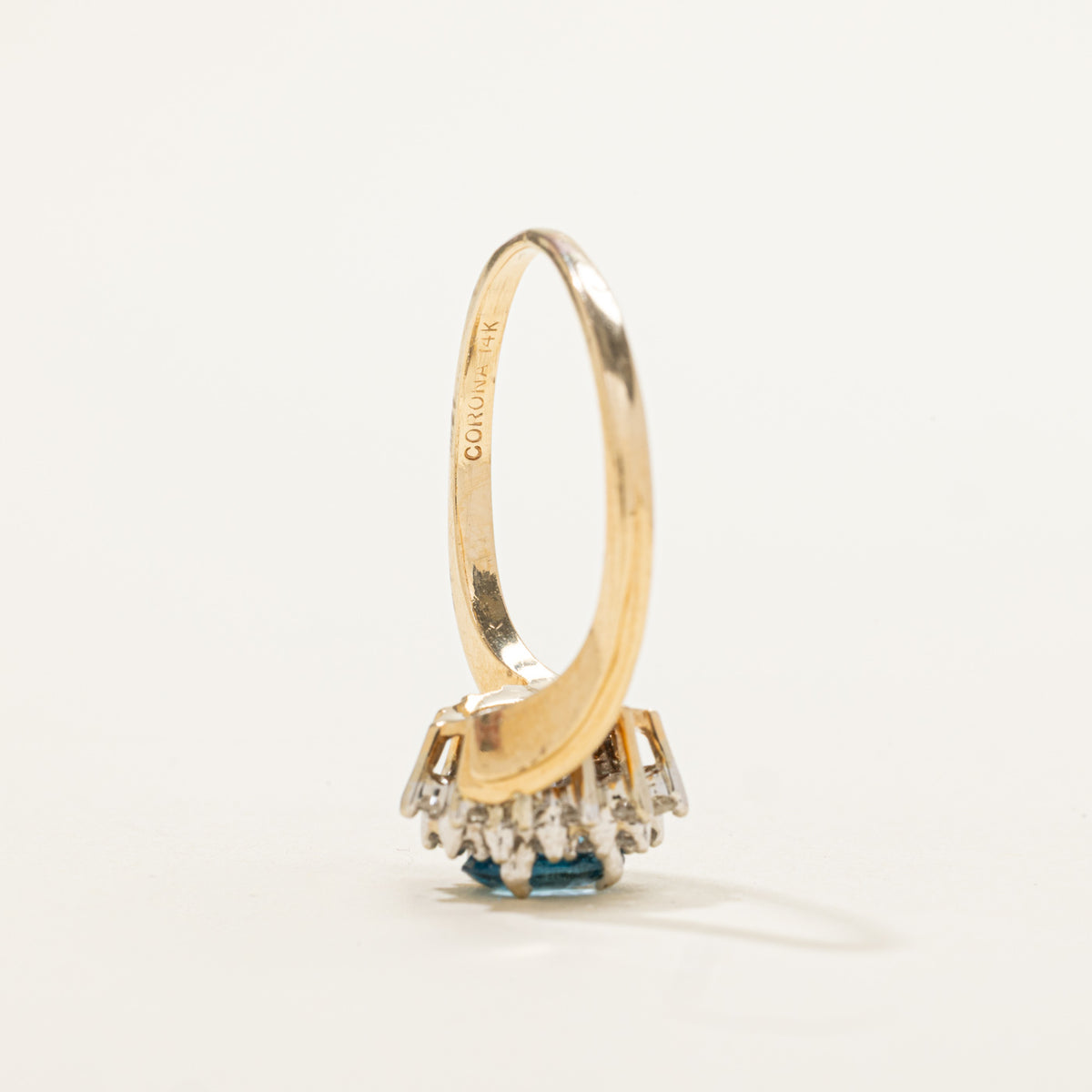 14k Oval Cut Blue Topaz & Diamond Petal Halo Bypass Ring | 0.95ct, 0.18ctw | SZ 8.25