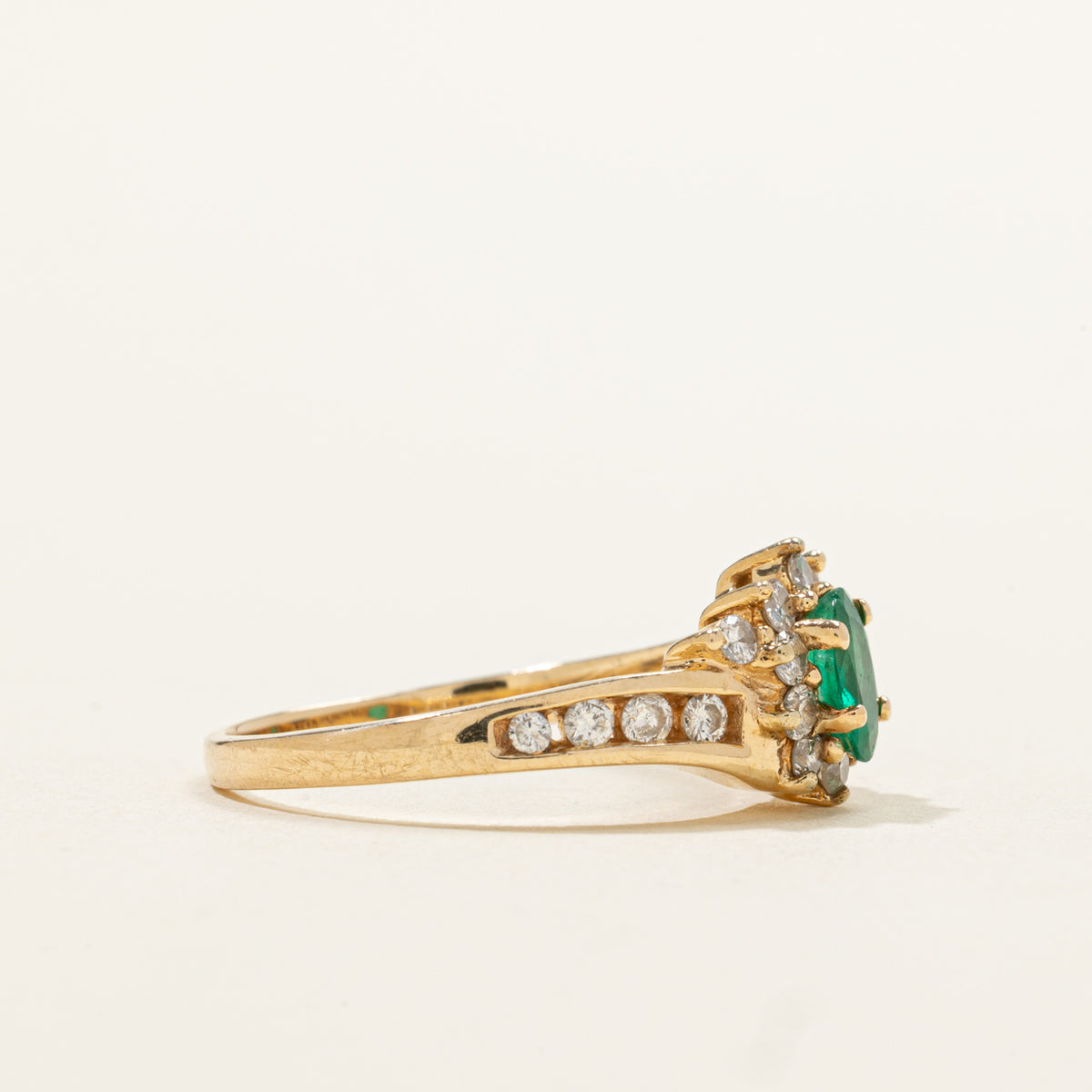 14k Oval Cut Emerald & Diamond Petal Halo Bypass Ring | 0.38ct, 0.40ctw | SZ 7.25
