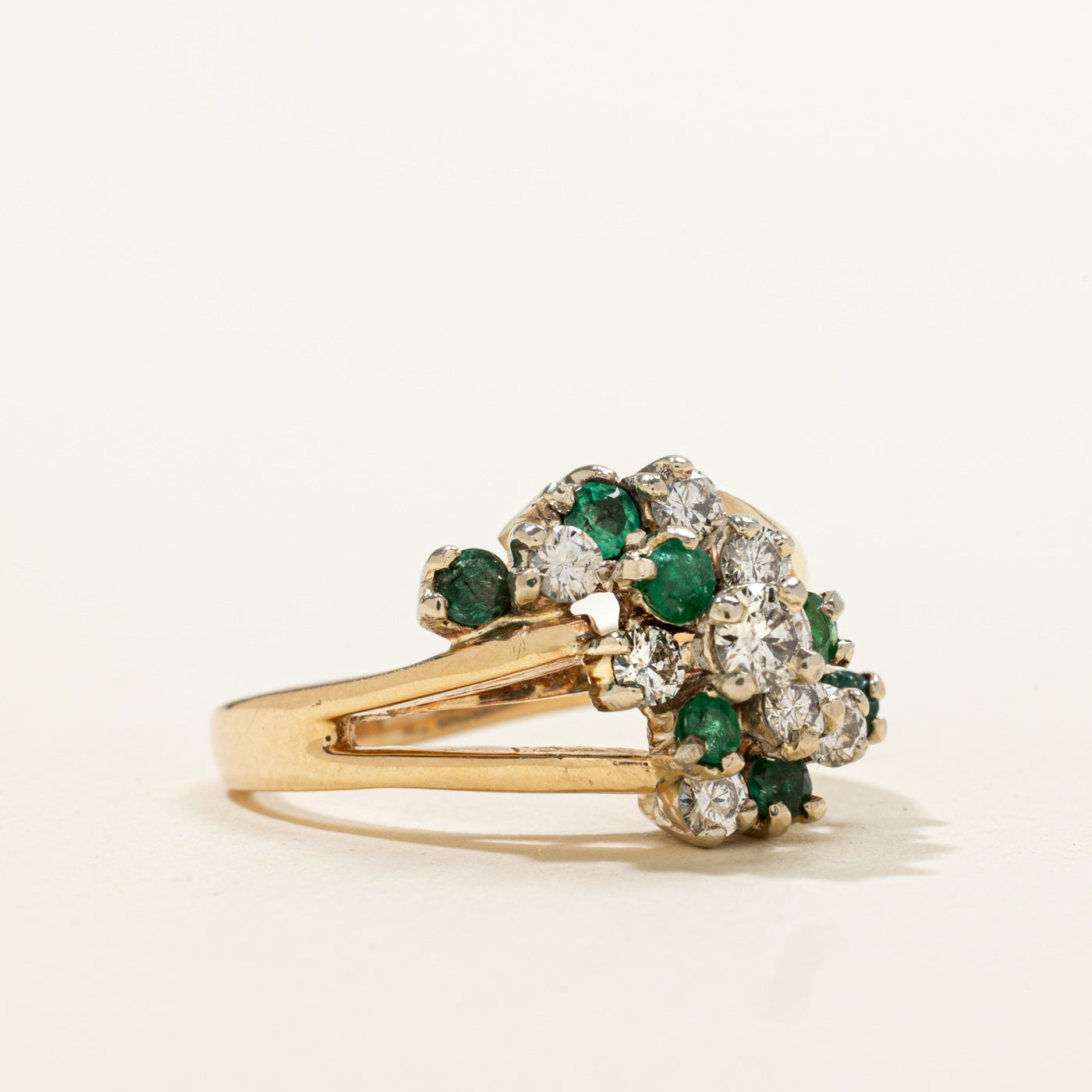 14k Emerald & Diamond Cluster Waterfall Ring | 0.35ct, 0.53ctw | SZ 7