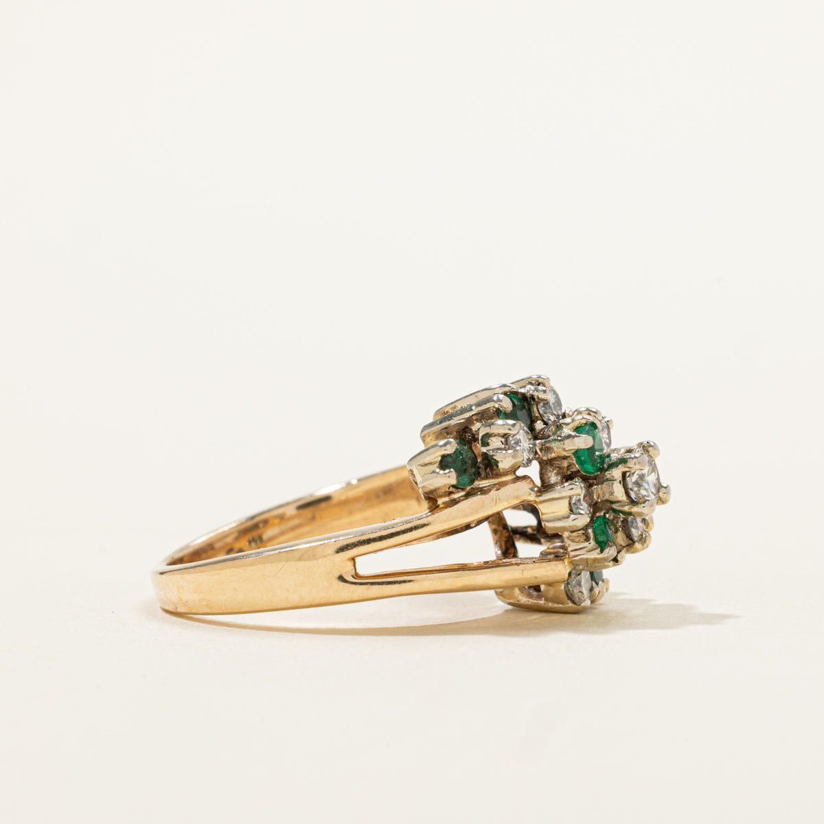 14k Emerald & Diamond Cluster Waterfall Ring | 0.35ct, 0.53ctw | SZ 7
