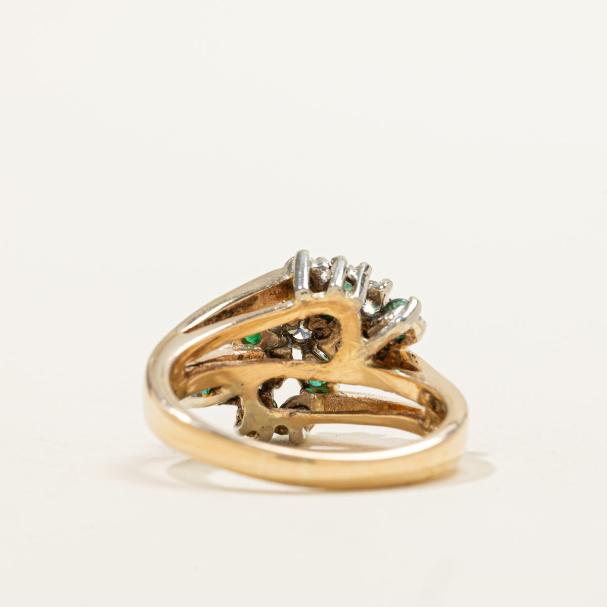14k Emerald & Diamond Cluster Waterfall Ring | 0.35ct, 0.53ctw | SZ 7