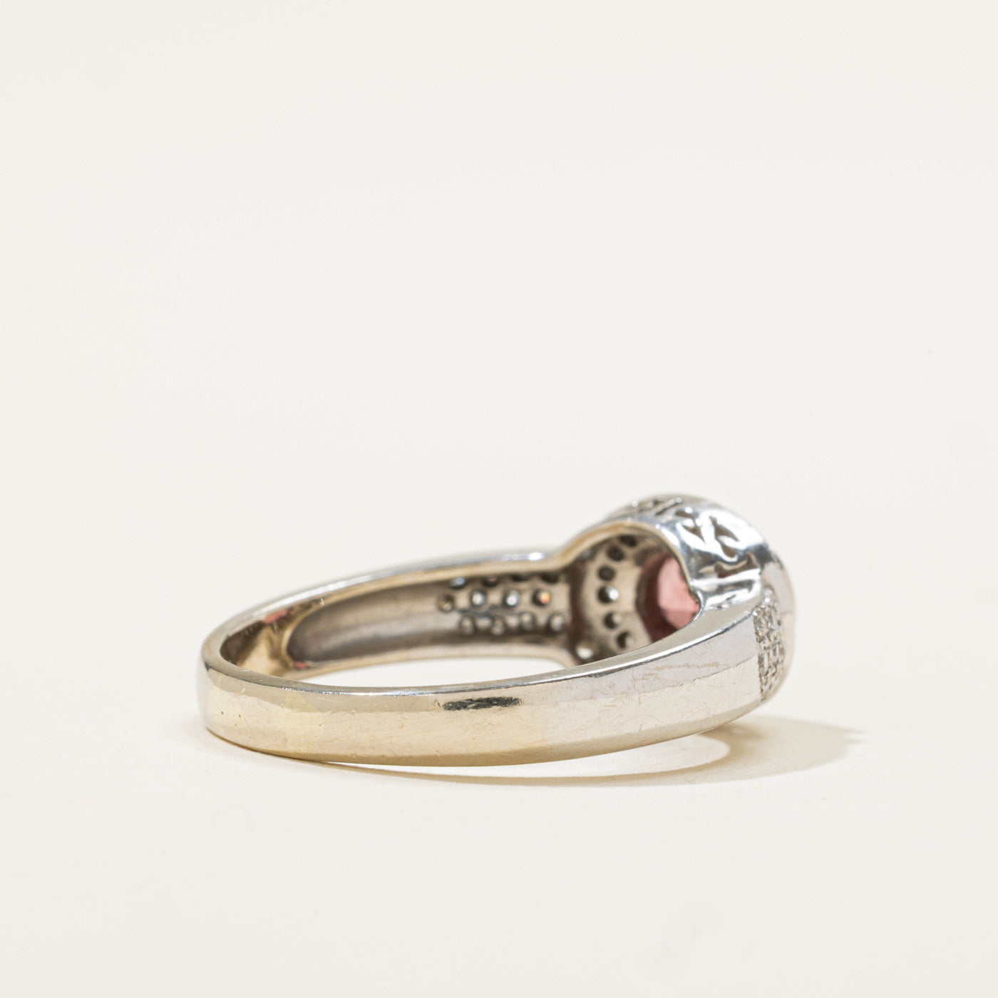 14k East West Pink Tourmaline & Diamond Halo Ring | 0.90ct, 0.22ctw | SZ 8.25