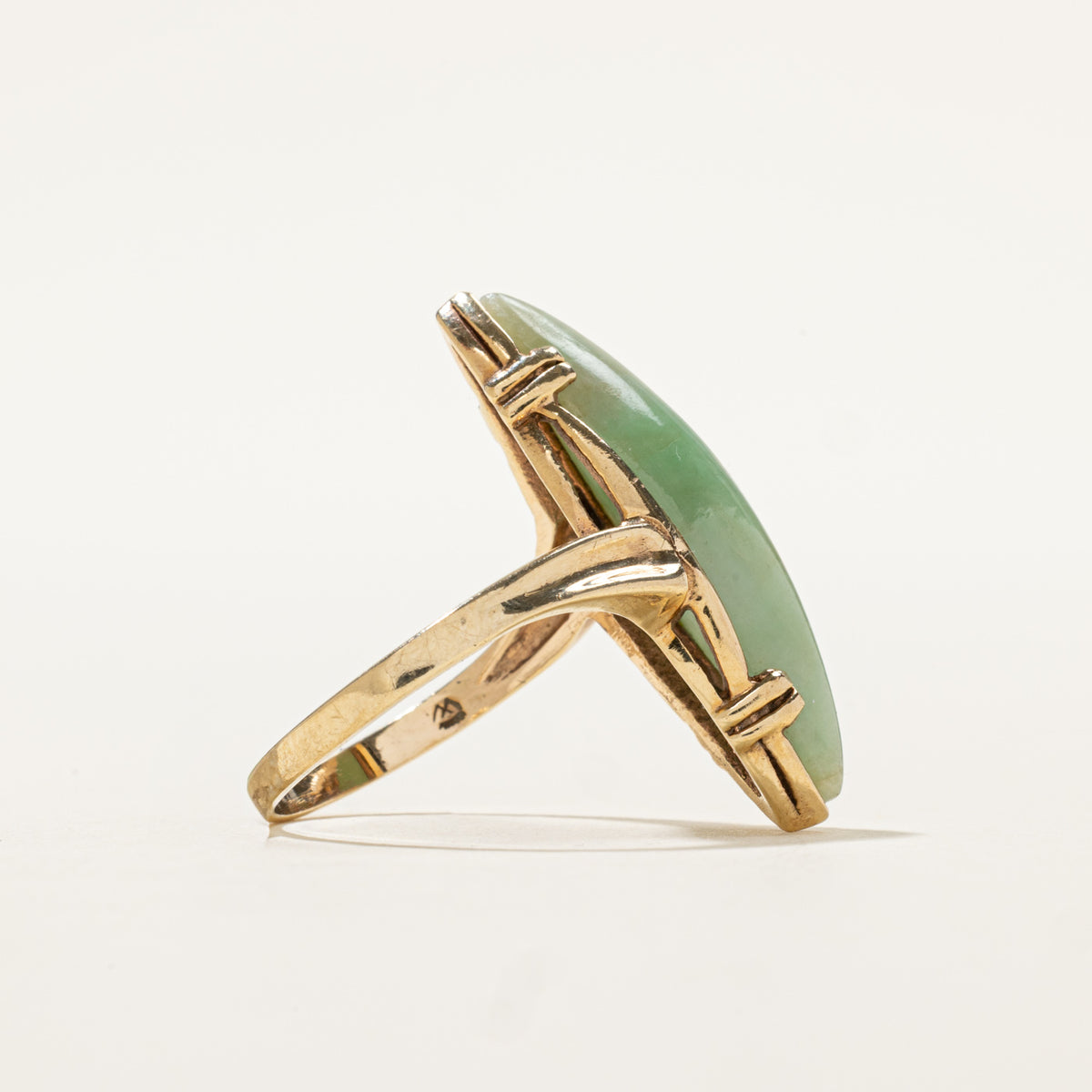 10k Solitaire Jadeite Grooved Navette Ring | 4.90ct | SZ 5.75