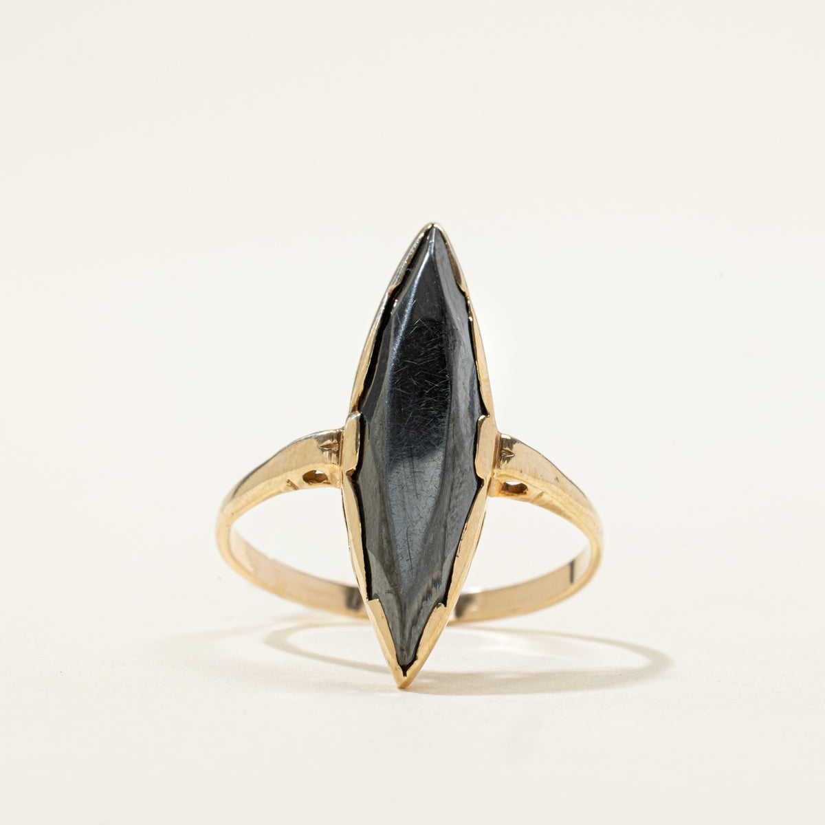 10k Solitaire Hematite Navette Ring | 6.00ct | SZ 10.25