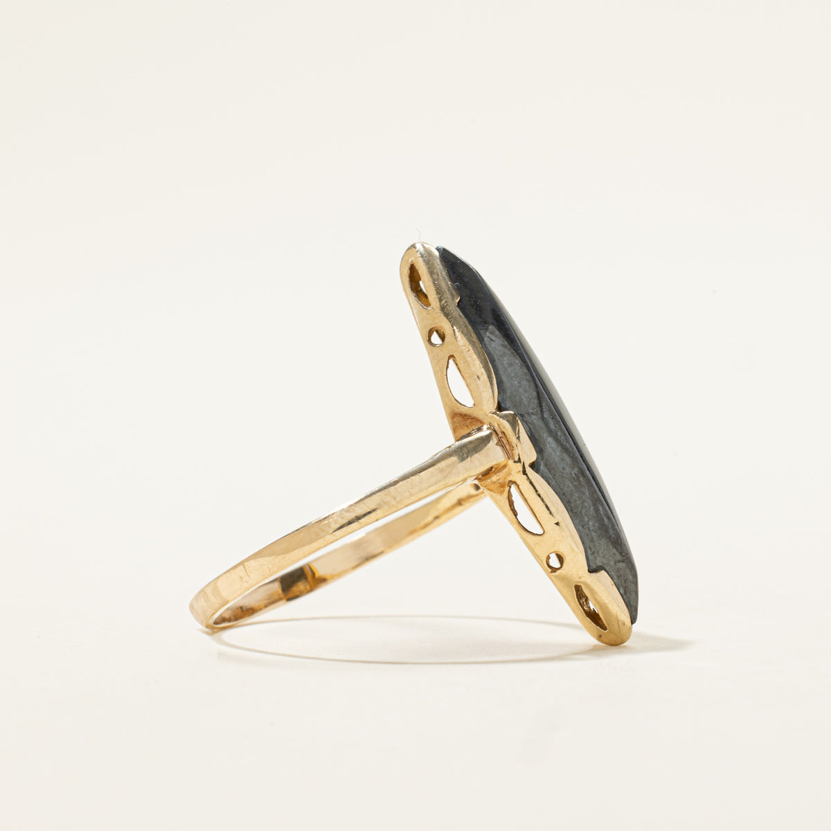 10k Solitaire Hematite Navette Ring | 6.00ct | SZ 10.25
