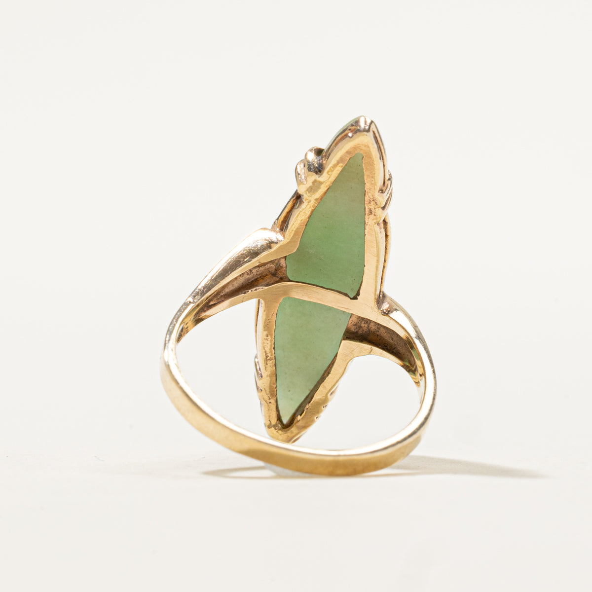 10k Solitaire Jadeite Grooved Navette Ring | 4.90ct | SZ 5.75