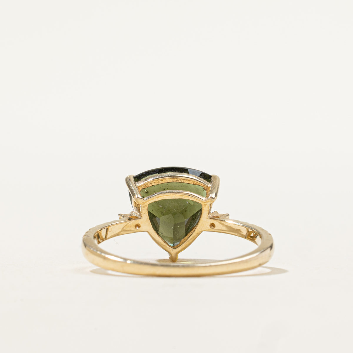 10k Solitaire Trillion Cut Moldavite Grooved Triangle Ring | 2.70ct | SZ 6