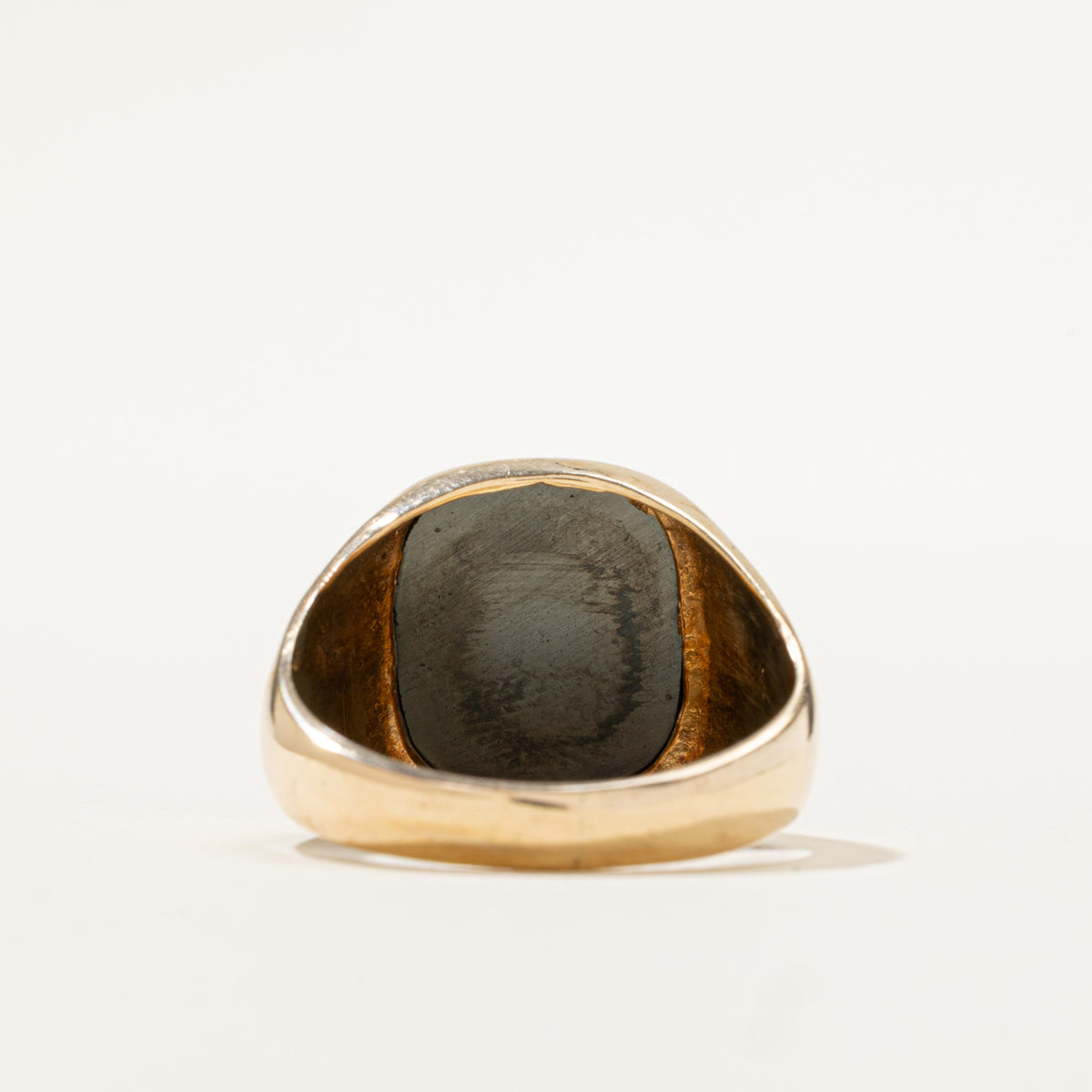 10k Bezel Set Hematite Intaglio Signet Ring | 3.90ct | SZ 9.25