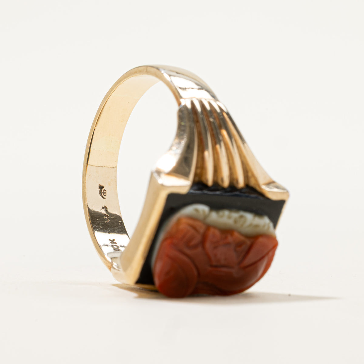 Vintage Canadian Bezel Set Agate Cameo Signet Ring | 8.00ct | SZ 12.5