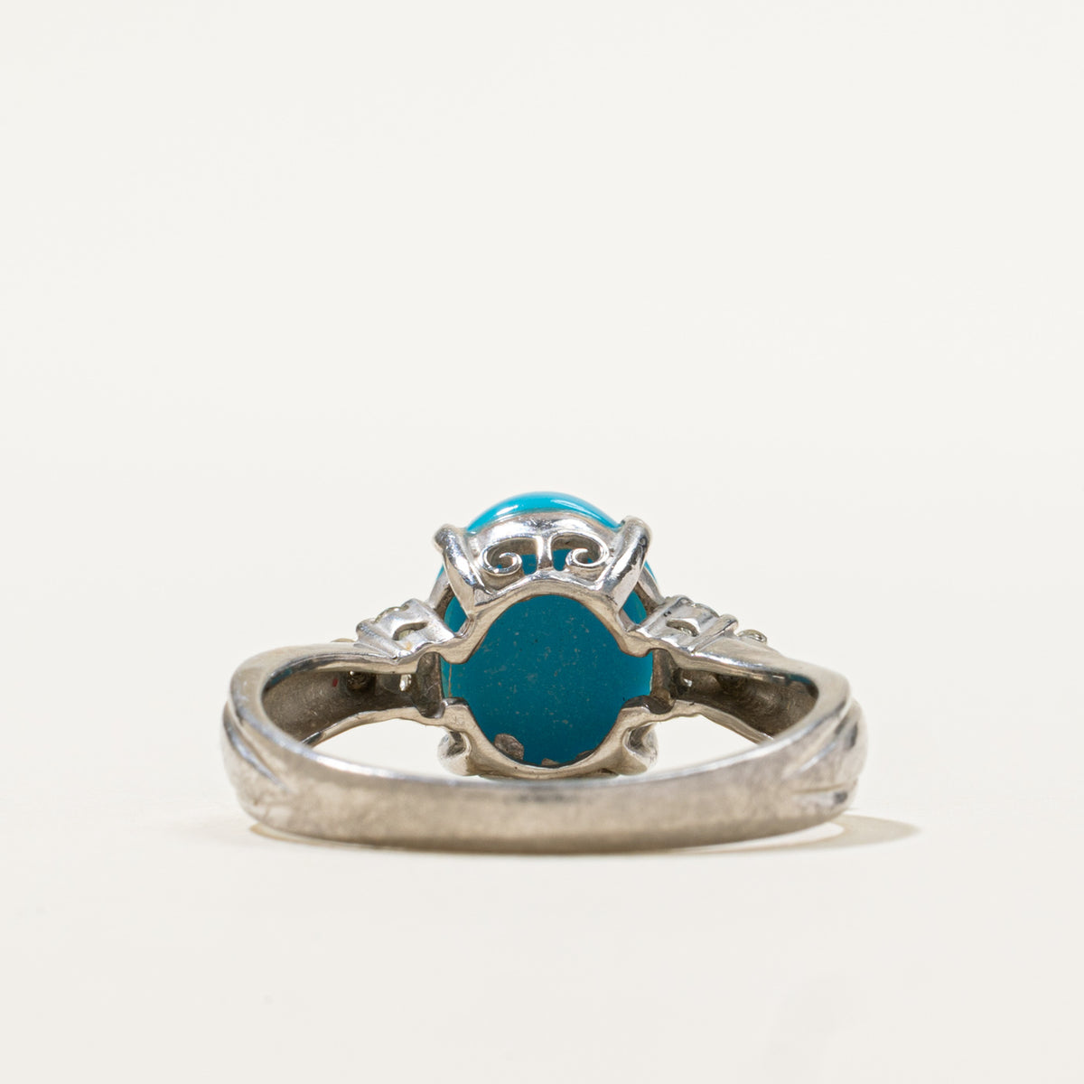 900 Platinum Cabochon Imitation Turquoise & Diamond Grooved Ring | 2.80ct, 0.09ctw | SZ 6.5