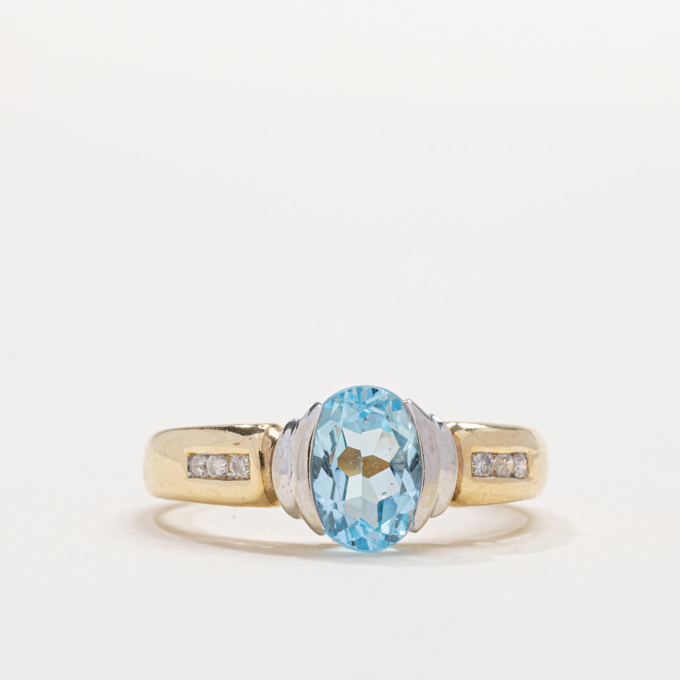 10K Oval Cut Blue Topaz & Diamond Accented Ring | SZ 6.25