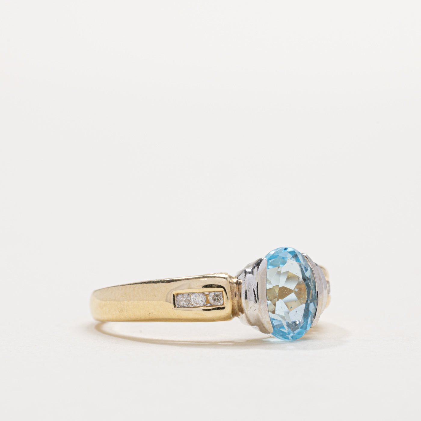 10K Oval Cut Blue Topaz & Diamond Accented Ring | SZ 6.25