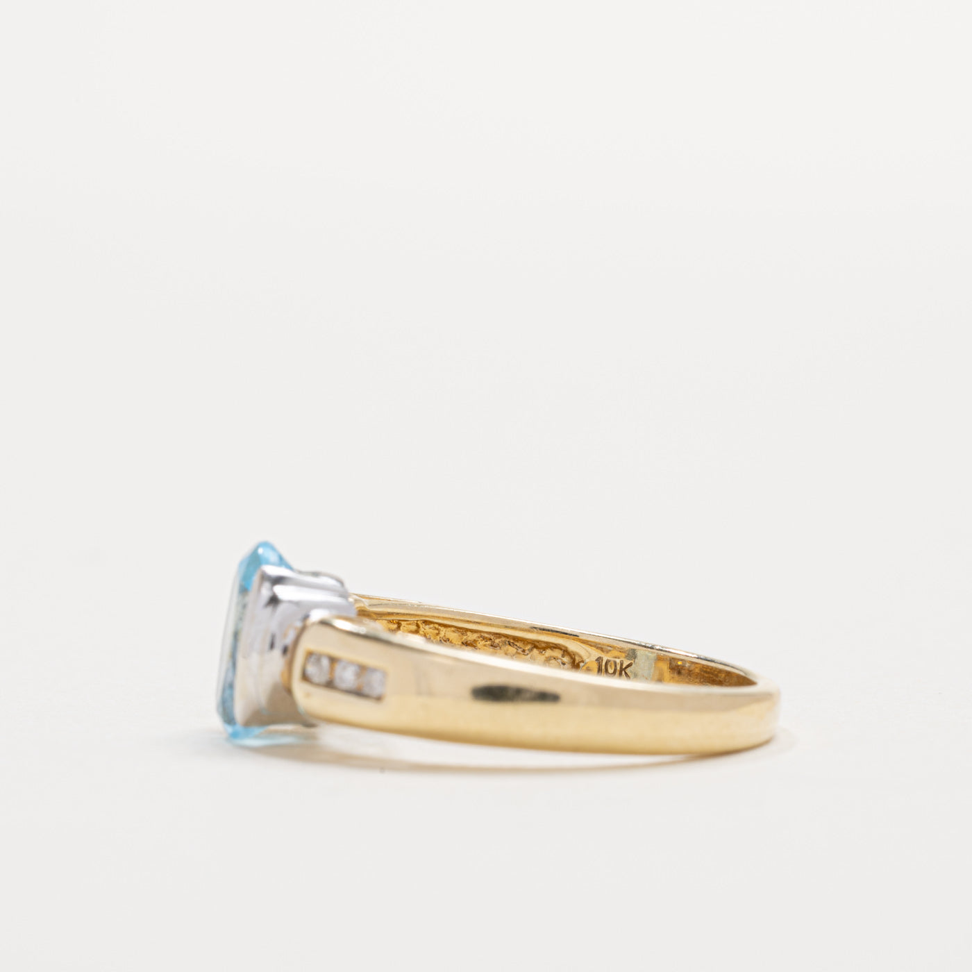 10K Oval Cut Blue Topaz & Diamond Accented Ring | SZ 6.25