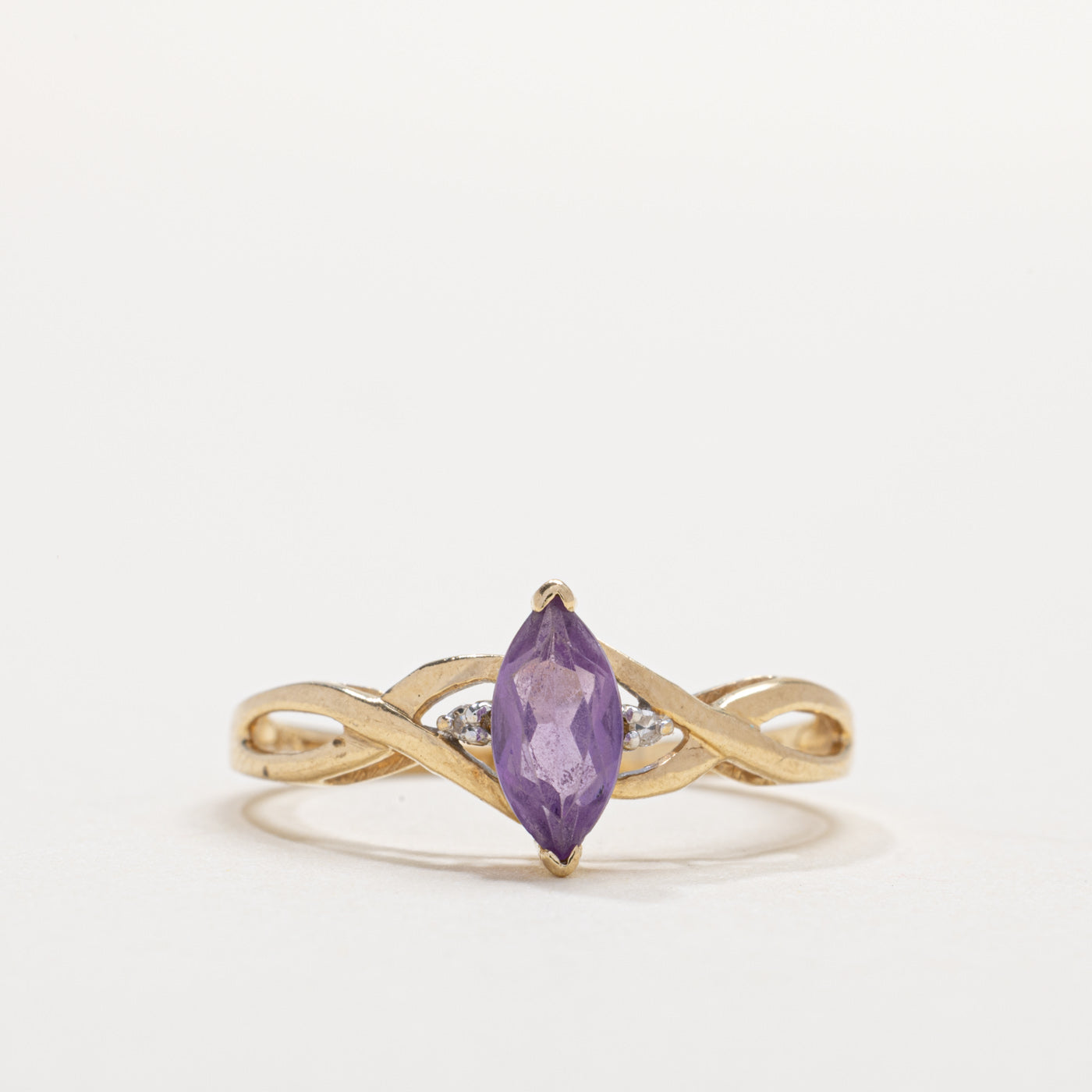 10K Marquise Cut Amethyst & Diamond Crossover Ring | SZ 6.75
