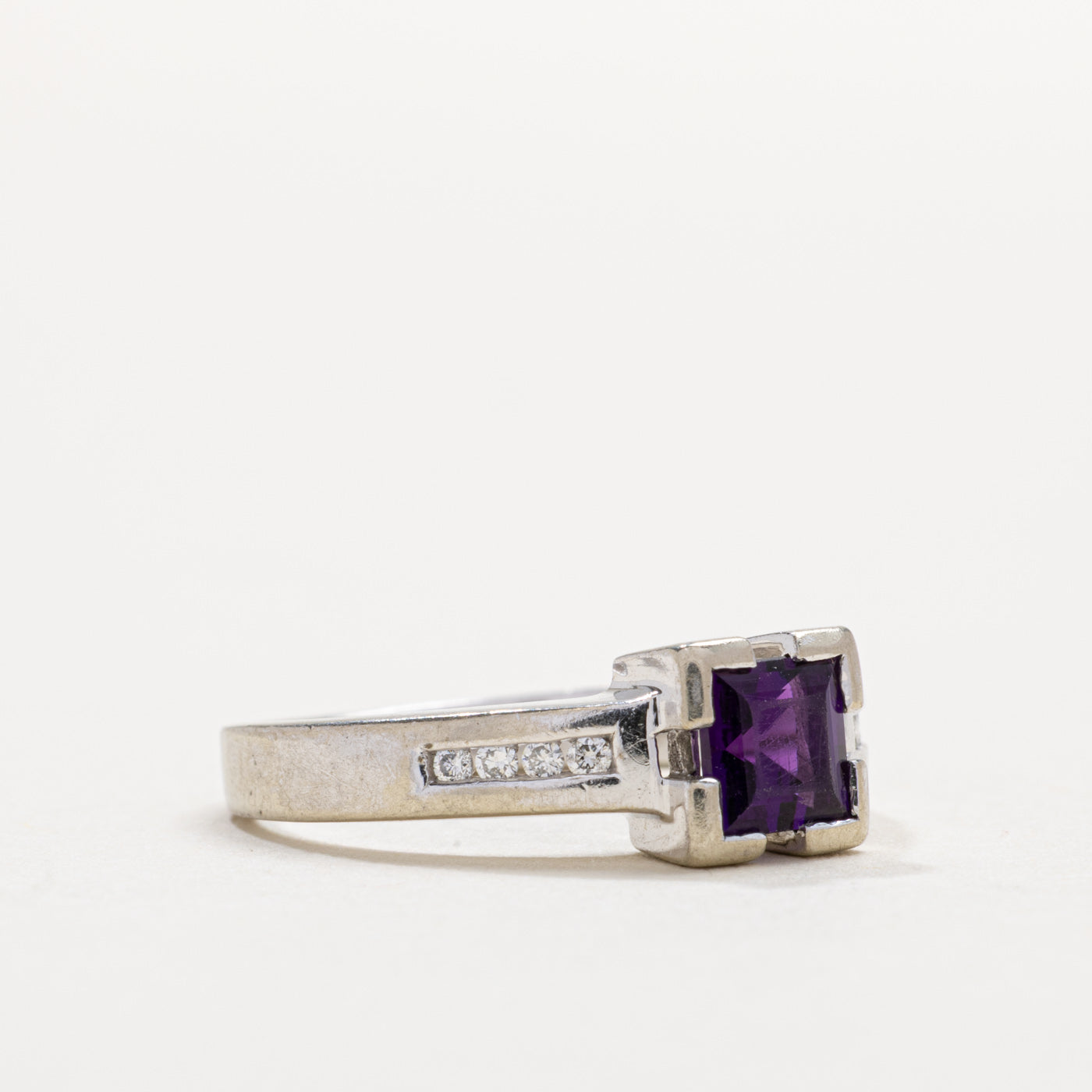 10K Princess Cut Amethyst & Diamond Accented Ring | SZ 5.0