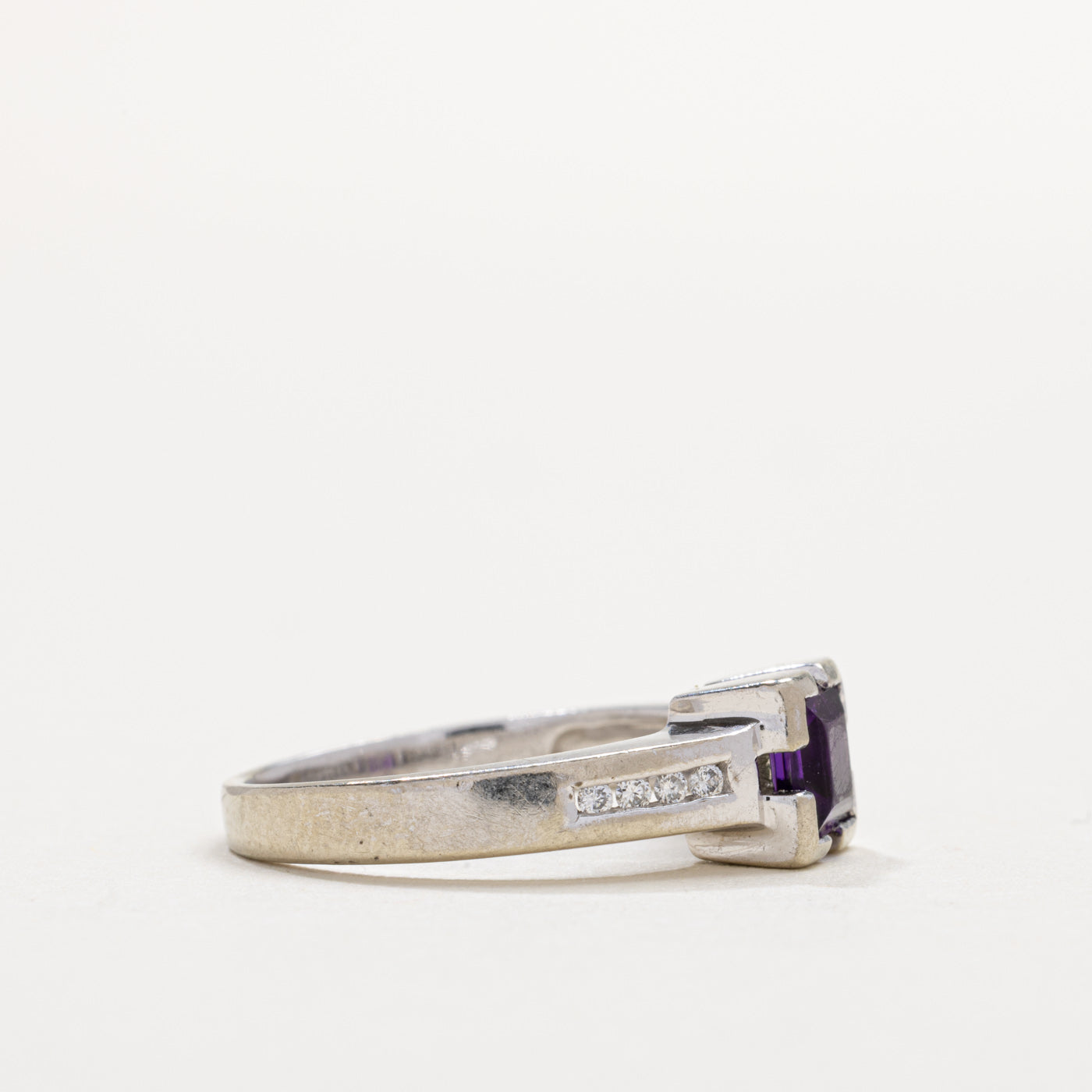 10K Princess Cut Amethyst & Diamond Accented Ring | SZ 5.0