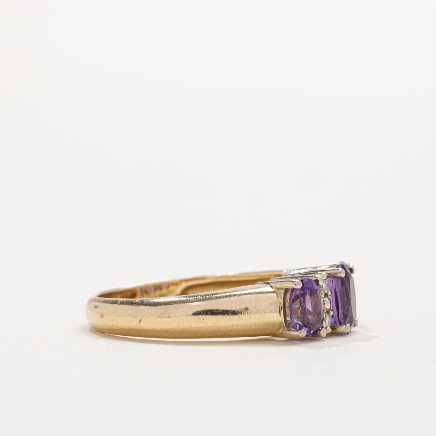 'Birks' Three Stone Amethyst & Diamond Accented Ring | SZ 6.5