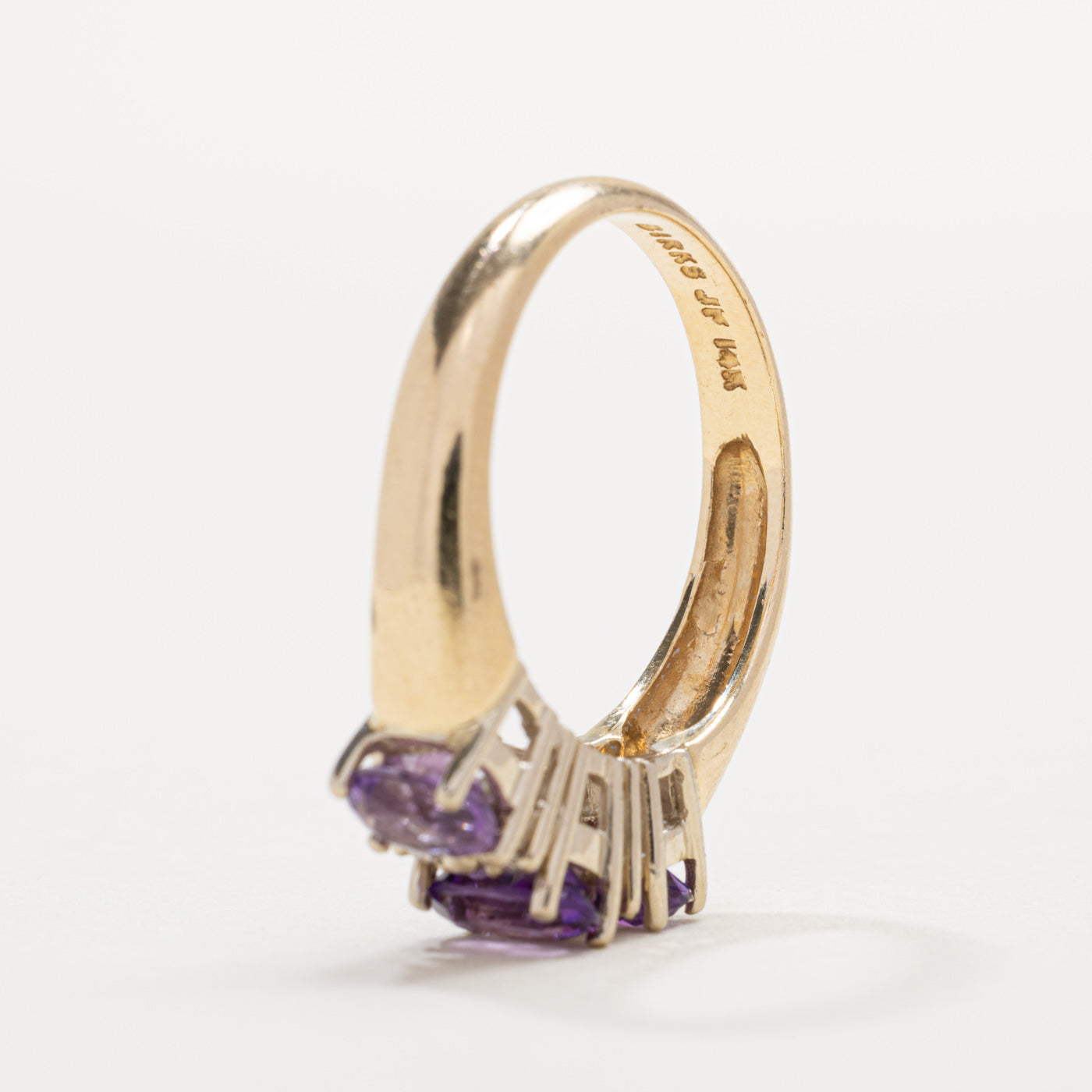 'Birks' Three Stone Amethyst & Diamond Accented Ring | SZ 6.5