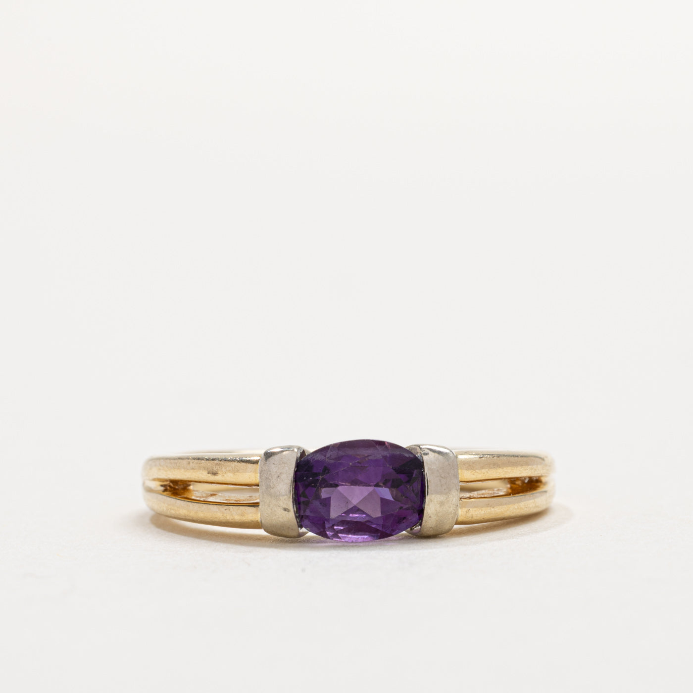 14K East West Oval Cut Amethyst Grooved Ring | SZ 7.0