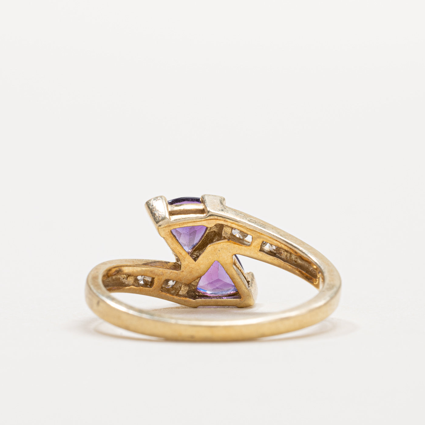 10K Two Stone Trillion Cut Amethyst & Diamond Bypass Ring | SZ 7.0