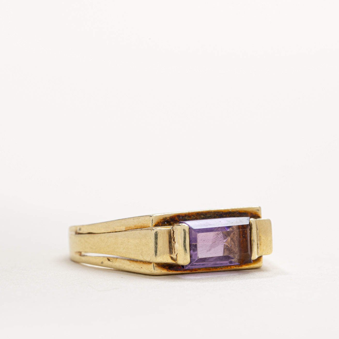 Bague en or 14 carats avec améthyste taille baguette | Taille 7,5