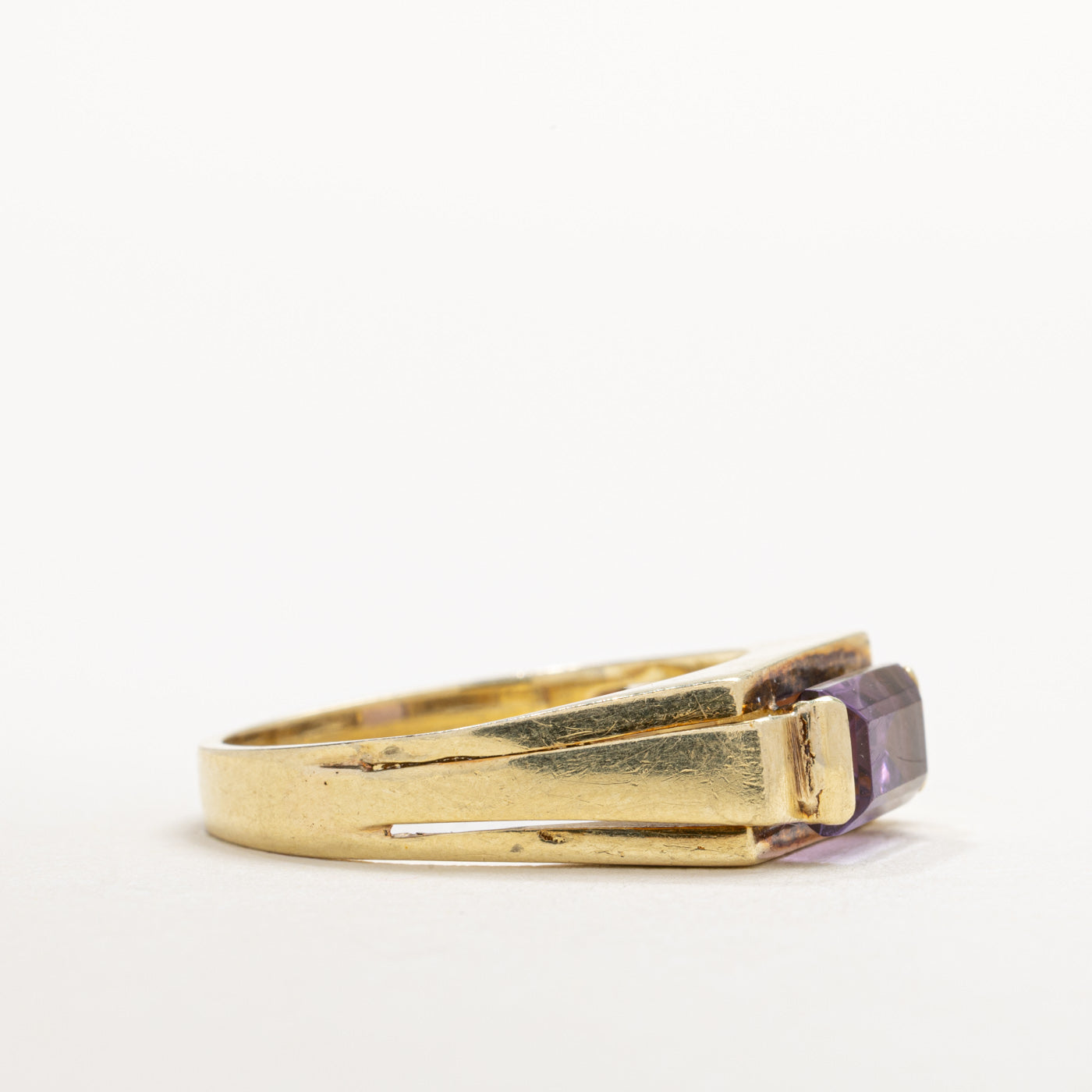 Bague en or 14 carats avec améthyste taille baguette | Taille 7,5