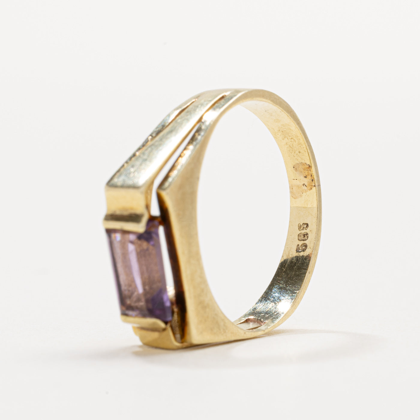 Bague en or 14 carats avec améthyste taille baguette | Taille 7,5