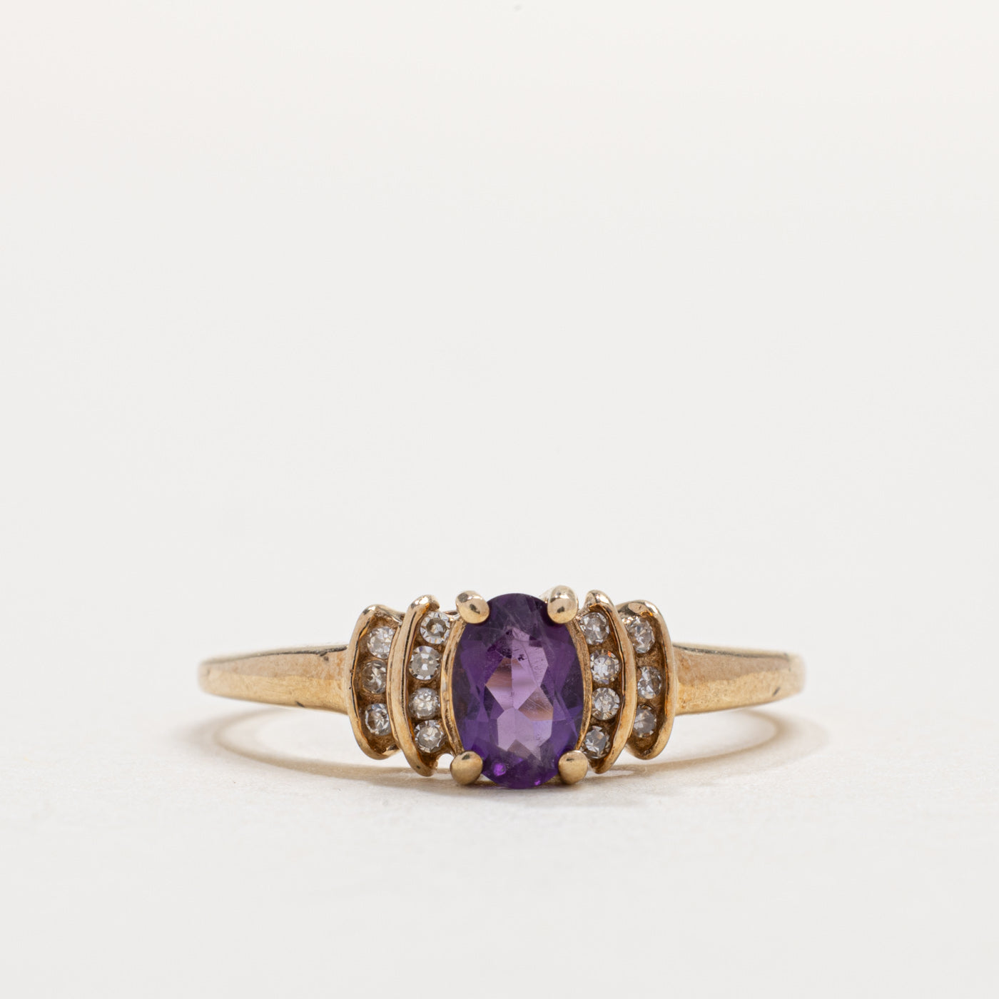10K Oval Cut Amethyst & Diamond Accented Ring | SZ 7.0