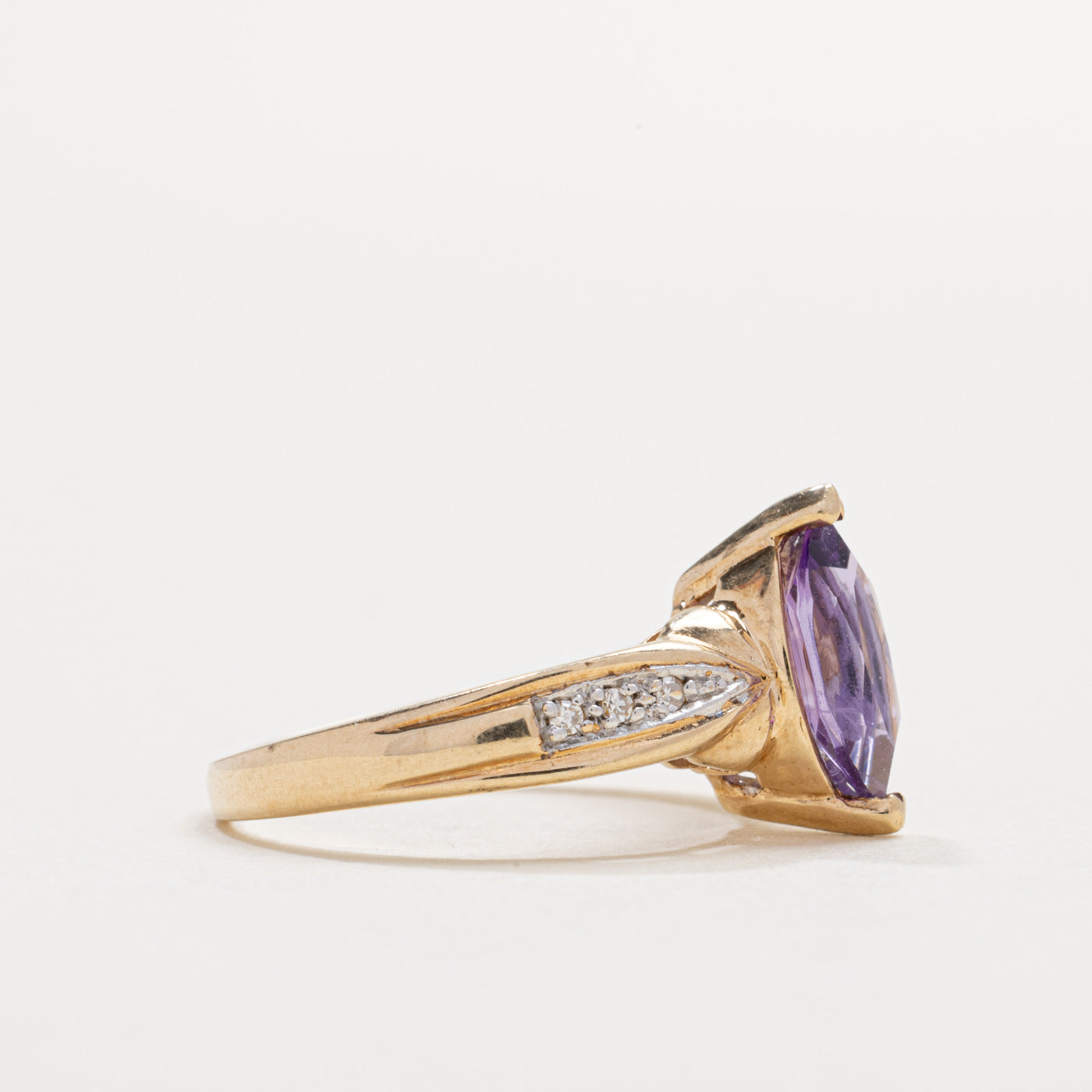 10K Marquise Cut Amethyst & Diamond Accented Ring | SZ 6.0