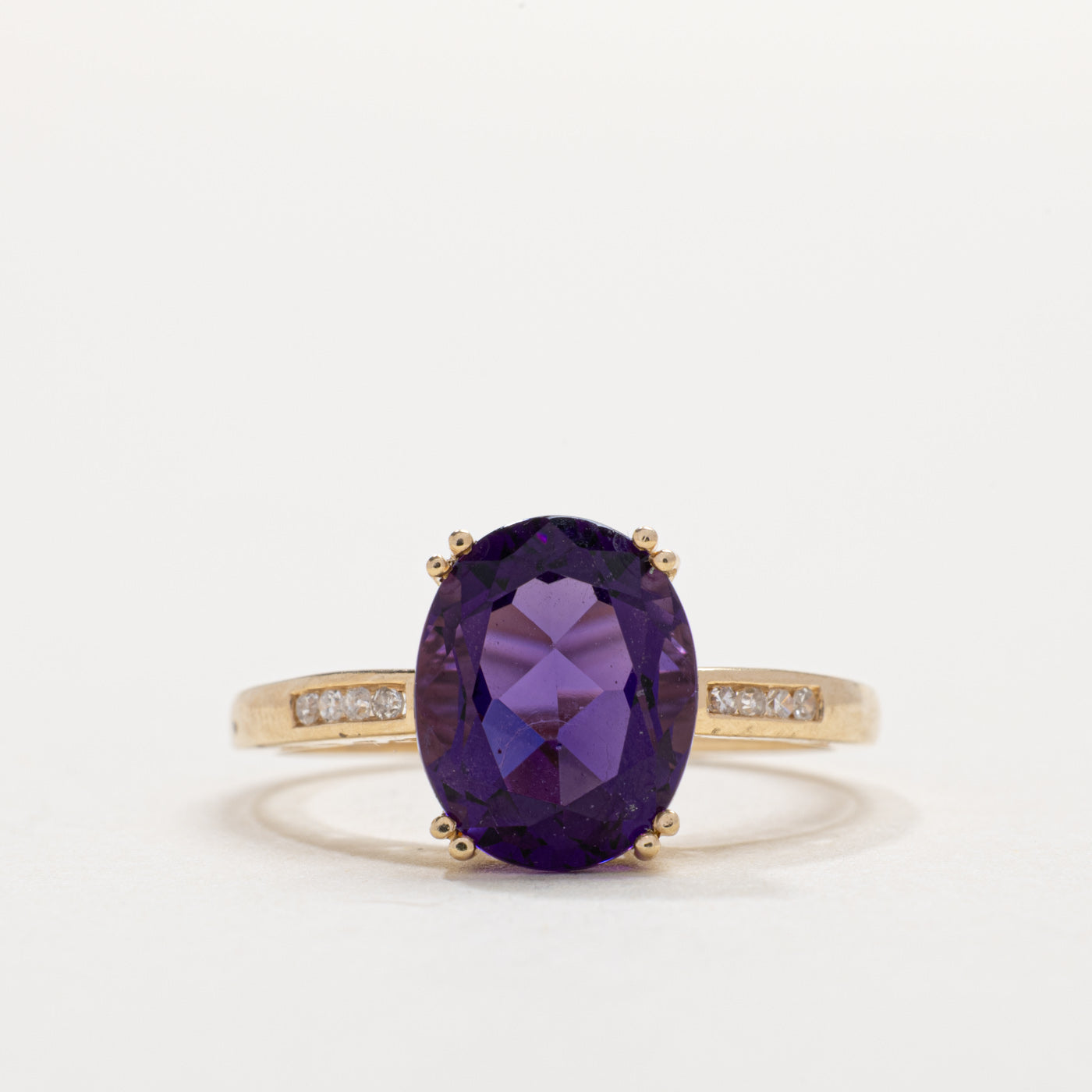 10K Oval Cut Amethyst & Diamond Accented Ring | SZ 6.25