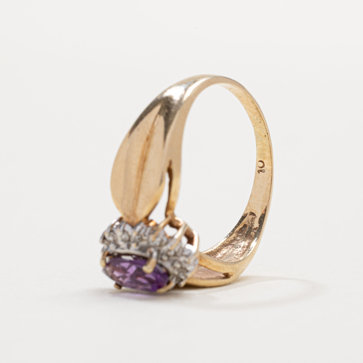 10K Marquise Cut Amethyst & Diamond Petal Halo Ring | SZ 5.75