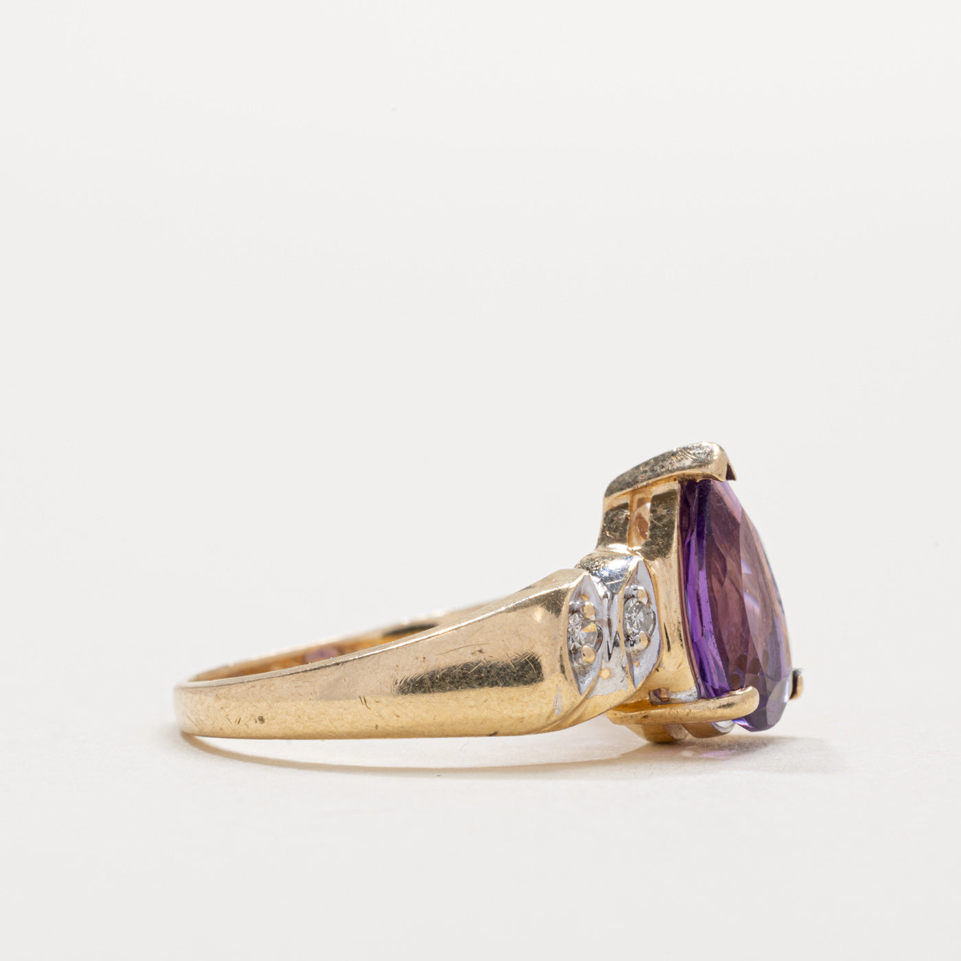 10K Pear Cut Amethyst & Diamond Accented Ring | SZ 6.25