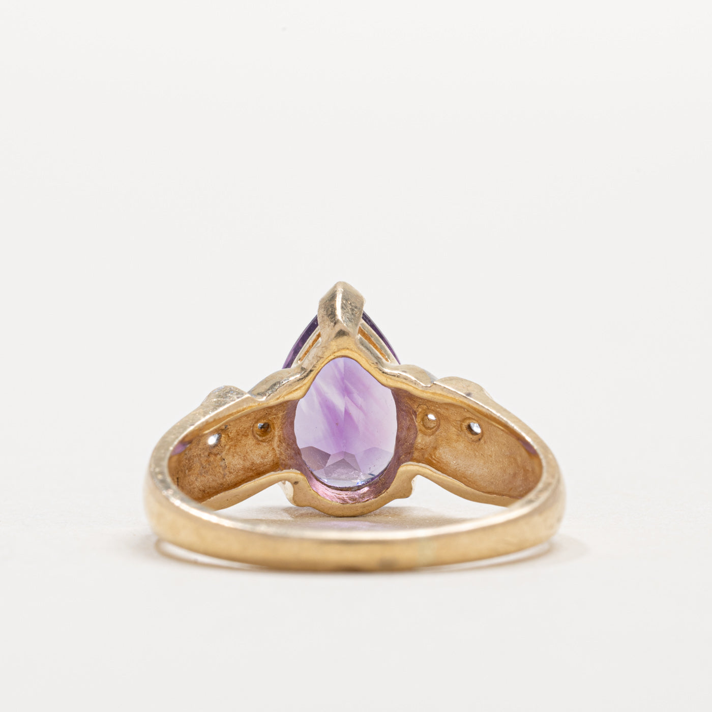 10K Pear Cut Amethyst & Diamond Accented Ring | SZ 6.25
